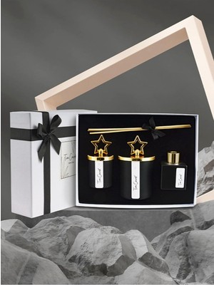 Braventa Collection Tiem Concept Özel Tasarım Kutulu Çikolata Kokulu Gold Tepelikli 3lü Bardak Mum ve Oda Koku Seti