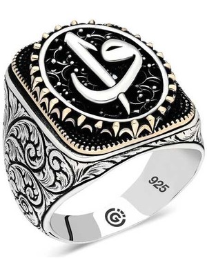 Fumeyabi Gümüş Elif Vav Oval Erkek Yüzük