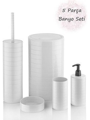 UltraMint Moblen Beyaz 5'li Banyo Seti: Çöp Kovası, Diş Fırçalık ve Sabunluk