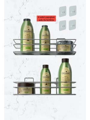 UltraMint Iki Parça Yapışkanlı Çok Amaçlı Mutfak ve Banyo Rafı Seti