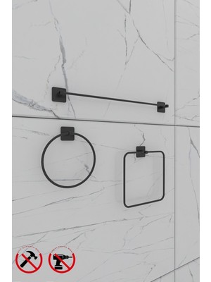 UltraMint Modern Kare Banyo Aksesuar Seti, Uzun Havluluk ve Halka ile Şık Dekorasyon