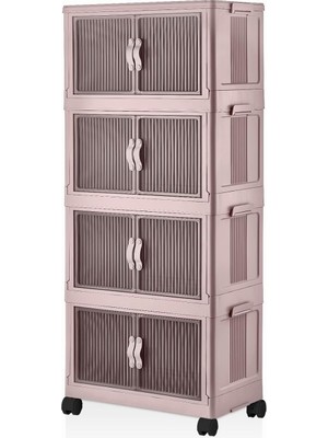 Hepta Collection 4 Kat Portatif Organizer Tekerlekli Çok Amaçlı Katlanabilir Dolap, Kapaklı Düzenleyici Raf Mutfak, B