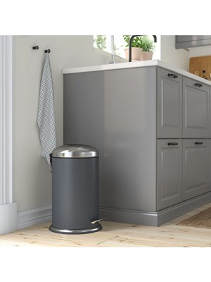 UltraMint Koyu Gri Büyük Boy Çelik Çöp Kovası 45CM 12L Banyo ve Mutfak Için