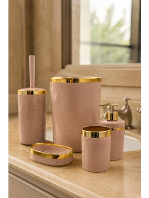 UltraMint Şık 5'li Banyo Aksesuar Seti, Gold Detaylı, Akrilik Malzeme