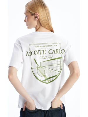Lc Waikiki Yeni Sezon Bisiklet Yaka Baskılı Oversize Kadın Tişört