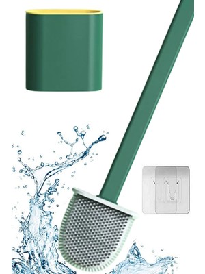 Buradabuldun® Duvara Monte Edilebilir Kapaklı Askılı Klozet Yumuşak Silikon Başlıklı Tuvalet Fırçası Seti