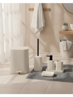 UltraMint Kare Krem 5 Parça Akrilik Banyo Seti, Şık ve Modern Tasarım