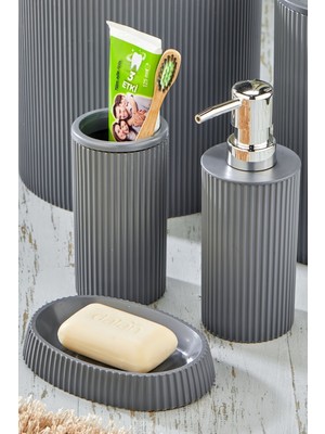 UltraMint Şık 3 Parça Yuvarlak Lavabo Seti, Sıvı ve Katı Sabunluk, Diş Fırçası Düzeni