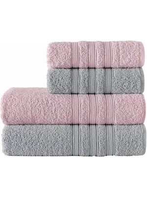 Braventa Collection Riona Pamuklu 50X90-70X140 cm 4'lü Banyo Havlu Seti (Pembe)