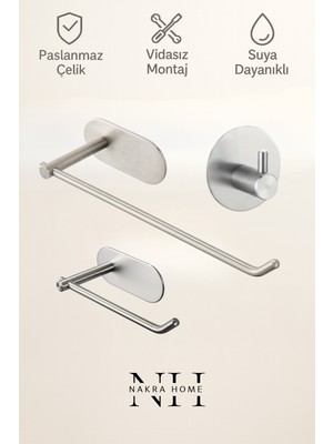 UltraMint Pratik 3'lü Set: Paslanmaz Çelik Havluluk, Tuvalet Kağıtlığı ve Askılık
