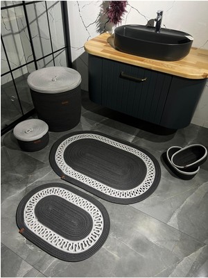 UltraMint Şık Jüt Hasır Banyo Seti, Çamaşır ve Makyaj Sepeti, Paspas ile Dekor