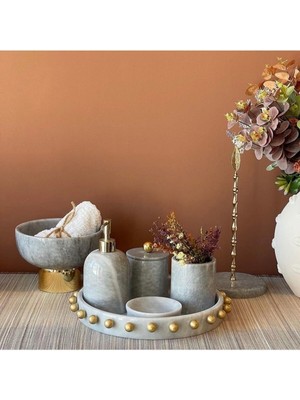 UltraMint Mermer Detaylı 5'li Banyo Seti, Şık ve Şeffaf Tasarım