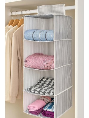 Braventa Collection Pazar Kapısı 4 Bölmeli Askılı Dolap Düzenleyici Organizer Gri