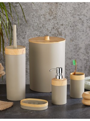 UltraMint Bambu Desenli Yuvarlak 5'li Banyo Seti, Şık ve Doğal Tasarım