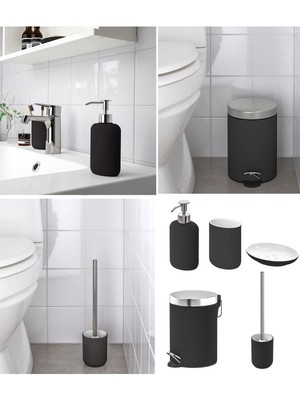 UltraMint 5'li Banyo Seti Çelik Çöp Kovası, Porselen Diş Fırçalık ve Fırça Tutucu