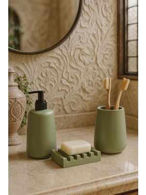 UltraMint Şık Bohem Tarz Oval Banyo Seti, Sıvı ve Katı Sabunluk, Diş Fırçalık