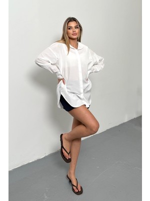 Jee Lee Kadın Uzun Kollu Salaş Basic Gömlek Beyaz - 26Y 2009
