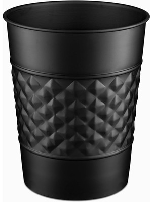 Braventa Collection Monarch Abode El Yapımı Metal Geometrik Kabartmalı Siyah Çöp Sepeti Çöp