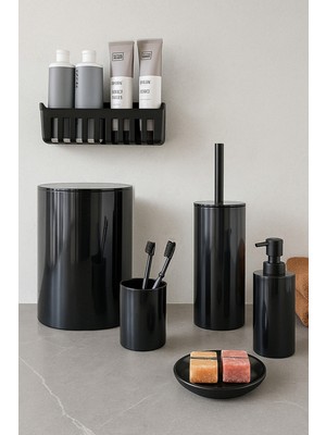 UltraMint Modern Siyah Banyo Seti ve Yapışkanlı Raf, Şık ve Kullanışlı Tasarım