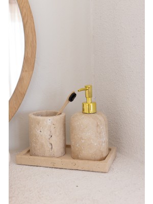 UltraMint Mermer Traverten 3 Parça Banyo ve Mutfak Sıvı Sabunluk Seti