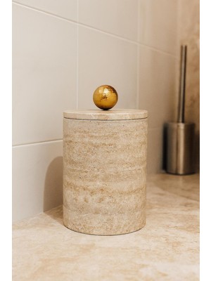 UltraMint Şık Gold Top Kapaklı Traverten Çöp Kovası, Pratik ve Estetik Tasarım