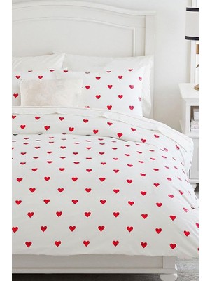 Braventa Collection Heart Çift Kişilik Çarşafı Lastikli Kalpli Nevresim Takımı Kırmızı