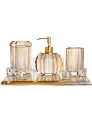 UltraMint Şampanya Cam 4 Parça Banyo Seti 30X21CM, Şık ve Dayanıklı Tasarım