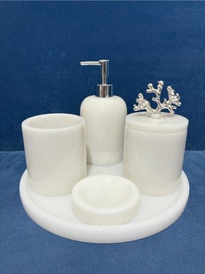 UltraMint Şık Beyaz Mermer 5'li Banyo Seti, Zarif ve Fonksiyonel Tasarım