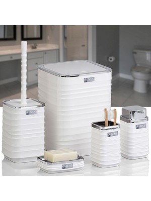 UltraMint Luna Kare 5’li Banyo Seti, Şık ve Kullanışlı Beyaz Banyo Aksesuarları