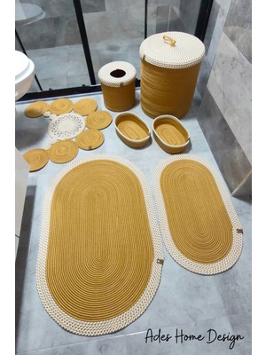 UltraMint Jüt Banyo Takımı ve Paspas Seti, Gold Desenli Makyaj ve Çöp Kovası