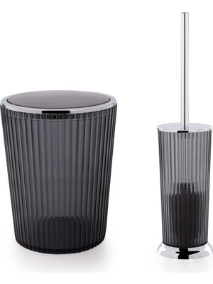 UltraMint Şeffaf Siyah Banyo Seti: Çöp Kovası ve Tuvalet Fırçası Takımı