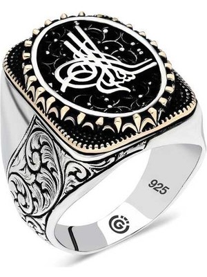 Fumeyabi Gümüş Tuğra Oval Erkek Yüzük