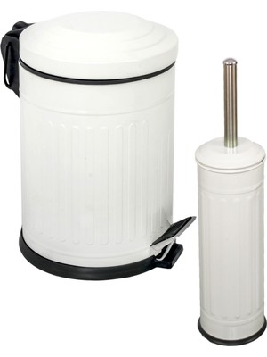 UltraMint 2'li Banyo Seti, 5 Lt Vintage Serisi Amortisör Kapaklı Beyaz Çöp Kovası