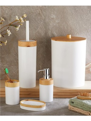 UltraMint Bambu Desenli 5'li Yuvarlak Banyo Seti ile Şıklık ve Konfor