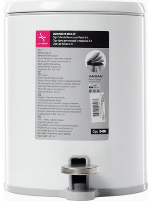 Braventa Collection Çöp Kovası Pedallı 6 Lt Beyaz Içi Gri