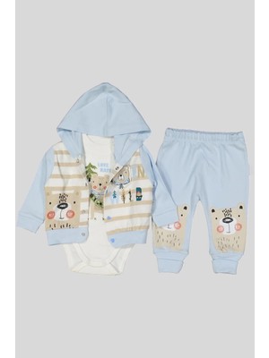 Veralya Kamp Desenli Kapüşonlu % 100 Pamuk Erkek Bebek Takımı