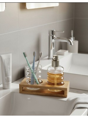 UltraMint Şık ve Kullanışlı 3'lü Cam Banyo Sabunluk ve Diş Fırçalığı Seti