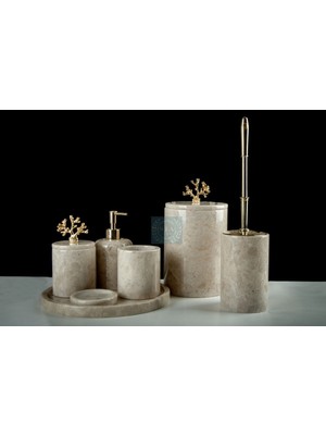 UltraMint Şık Bej Mermer 7 Parça Banyo Seti, Zarif ve Dayanıklı Tasarım