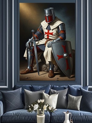 Tablomega Orta Çağ Zırhlı Şövalye Asker Dekoratif Kanvas - Mdf Ahşap Tablo