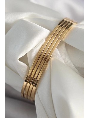 Lia Charm Ajda Model 3’lü Ince Paslanmaz Çelik Bilezik 14K Altın Kaplama Kararmaz Kadın Bilezik Seti