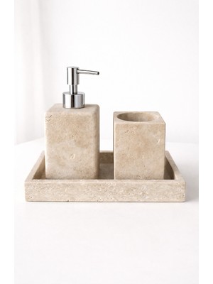 UltraMint Doğal Traverten Taş Banyo Seti, Şık ve Fonksiyonel Tasarım