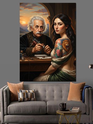Karizma Tablo Dövme Yapan Yaşlı Çift Dekoratif Kanvas - Mdf Ahşap Tablo