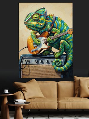 Karizma Tablo Bukalemun Ağaç Üstünde Oturuyor Dekoratif Kanvas - Mdf Ahşap Tablo