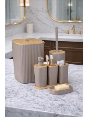 UltraMint Doğal Bambu Vizon Banyo Seti, 6 Parça, Şıklık ve Konfor Için Tasarlandı