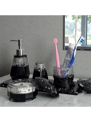 UltraMint Modern Epoksi Banyo Seti: Sabunluk, Fırçalık, Tepsi ve Sıvı Sabunluk
