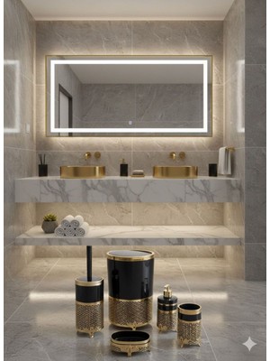 UltraMint Şık 5 Parça Altın Detaylı Banyo Aksesuar Seti