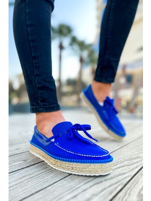 Zapatos CH311 Espadril Erkek Günlük Bağcıklı Hasır Taban Triko Klasik Ayakkabı Tht - Mavi