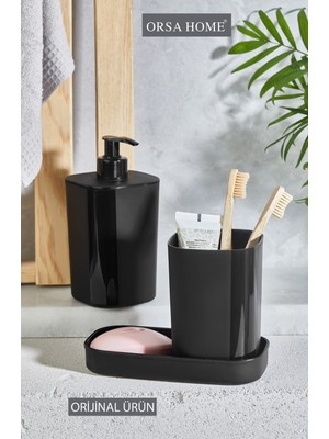 UltraMint Siyah 3'lü Banyo Seti, Sabunluk, Diş Fırçalık ve Sıvı Sabunluk