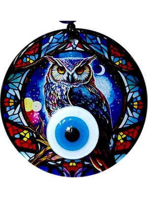 Efe Avm Baykuşlu Gece Desenli 12 Santimetre Füzyon Cam Duvar Süsü