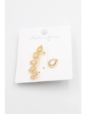 Remstdrk Taşlı Kıkırdak Küpe - Altın